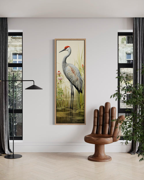 Sandhill Crane Tall Narrow Vertical Canvas Wall Art