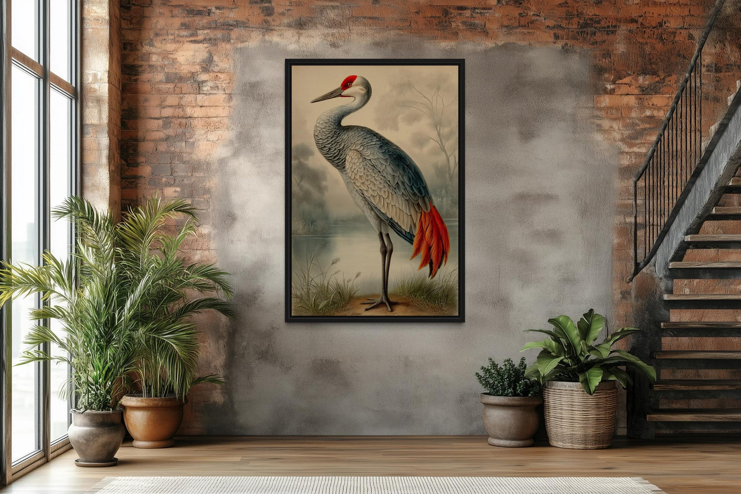 Sandhill Crane Vintage Framed Canvas Wall Art
