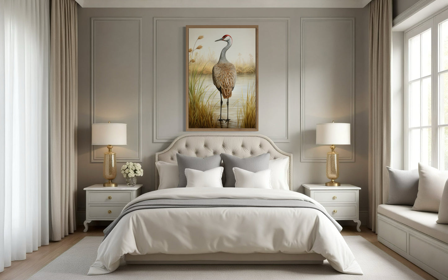 Sandhill Crane Vintage Framed Canvas Wall Art