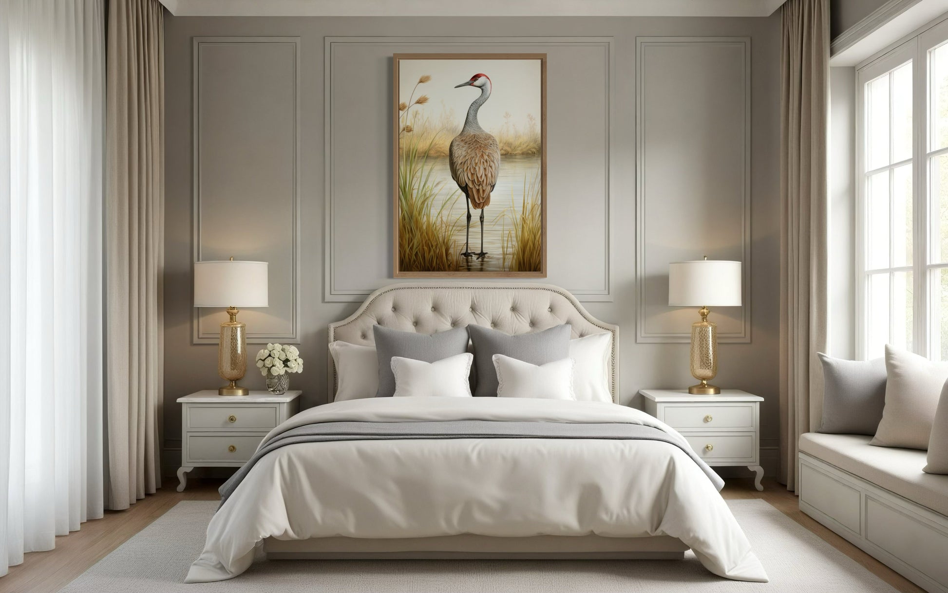 Sandhill Crane Vintage Framed Canvas Wall Art