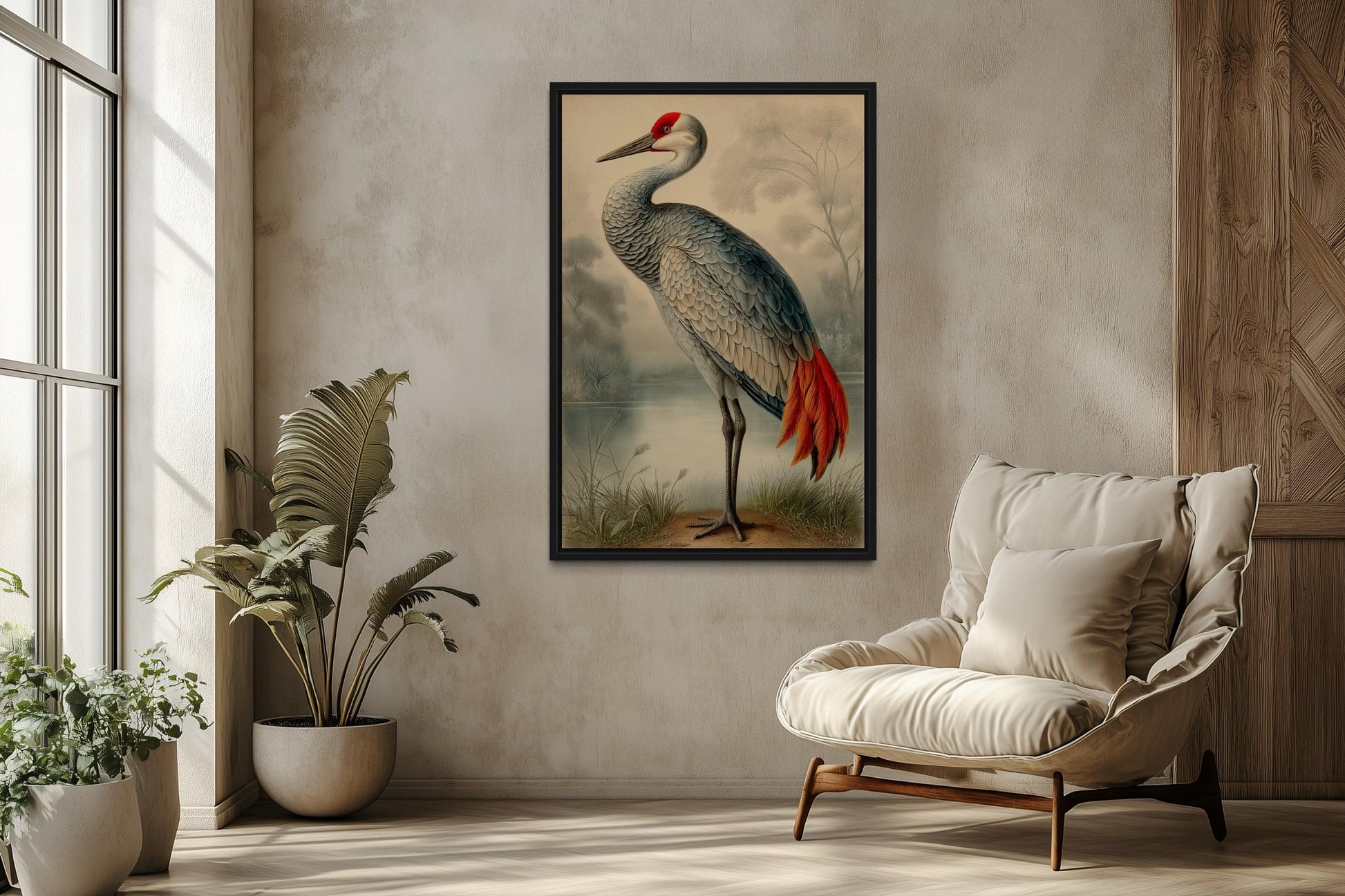 Sandhill Crane Vintage Framed Canvas Wall Art