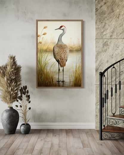 Sandhill Crane Vintage Framed Canvas Wall Art