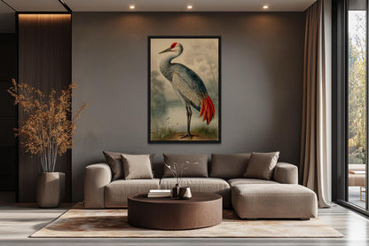 Sandhill Crane Vintage Framed Canvas Wall Art