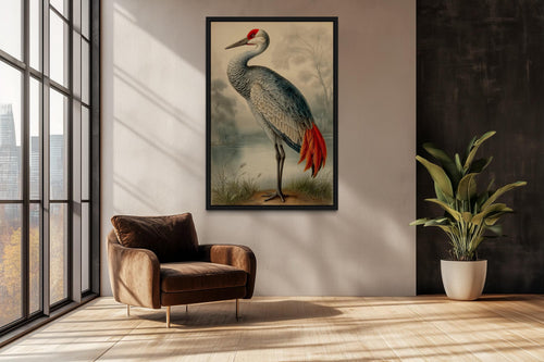 Sandhill Crane Vintage Framed Canvas Wall Art