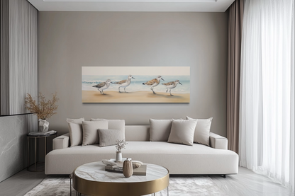 Sandpipers Walking On The Beach Horizontal Framed Canvas Wall Art