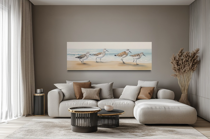 Sandpipers Walking On The Beach Horizontal Framed Canvas Wall Art