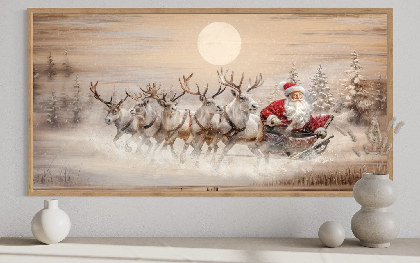 Santa Claus Inn Sleigh Wall Art - Rustic Christmas Canvas | Farmhouse Holiday Decor