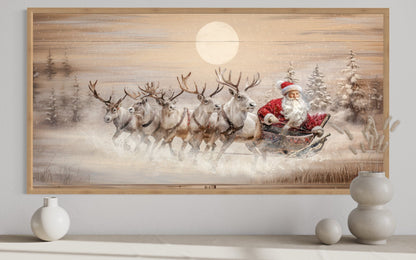 Santa Claus Inn Sleigh Wall Art - Rustic Christmas Canvas | Farmhouse Holiday Decor