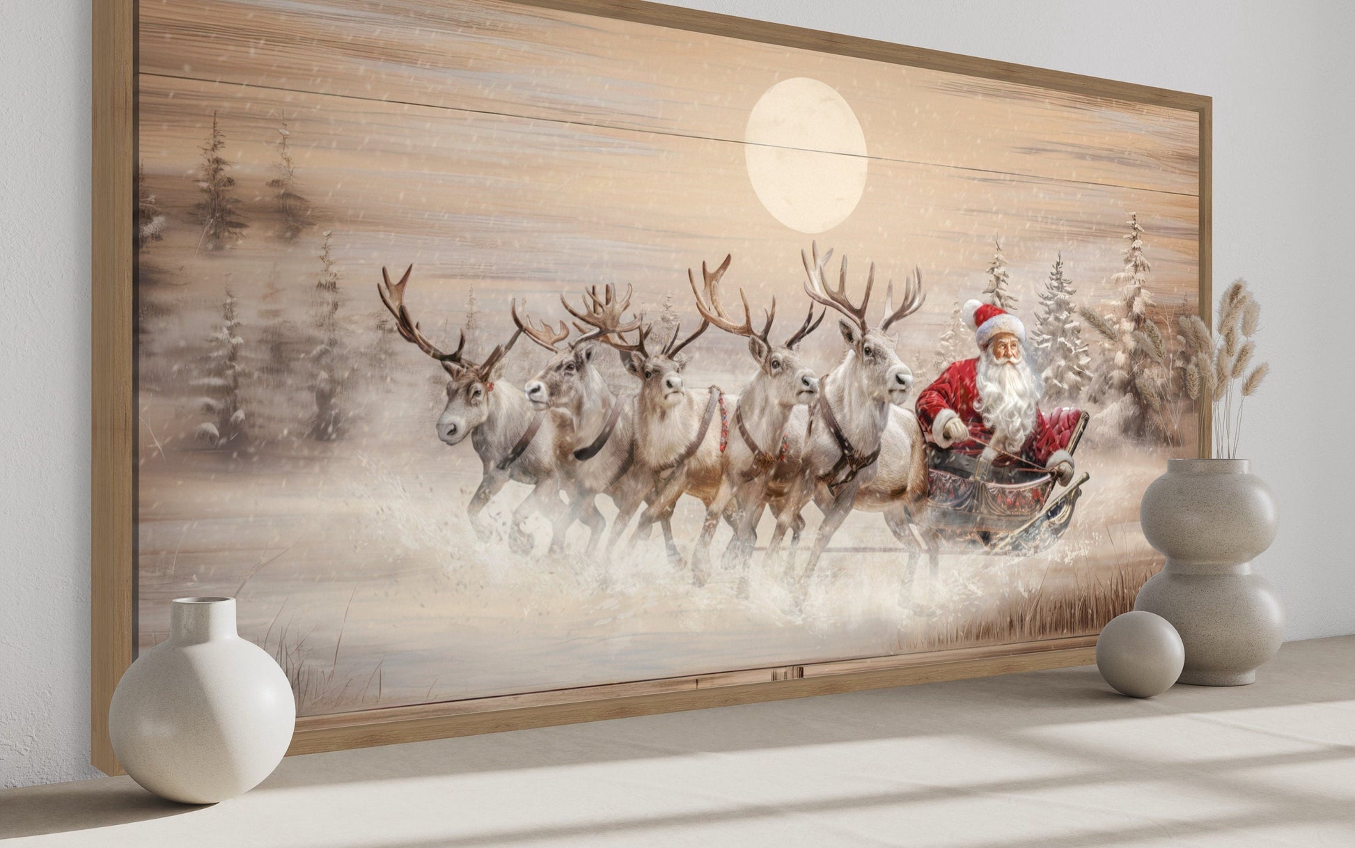 Santa Claus Inn Sleigh Wall Art - Rustic Christmas Canvas | Farmhouse Holiday Decor