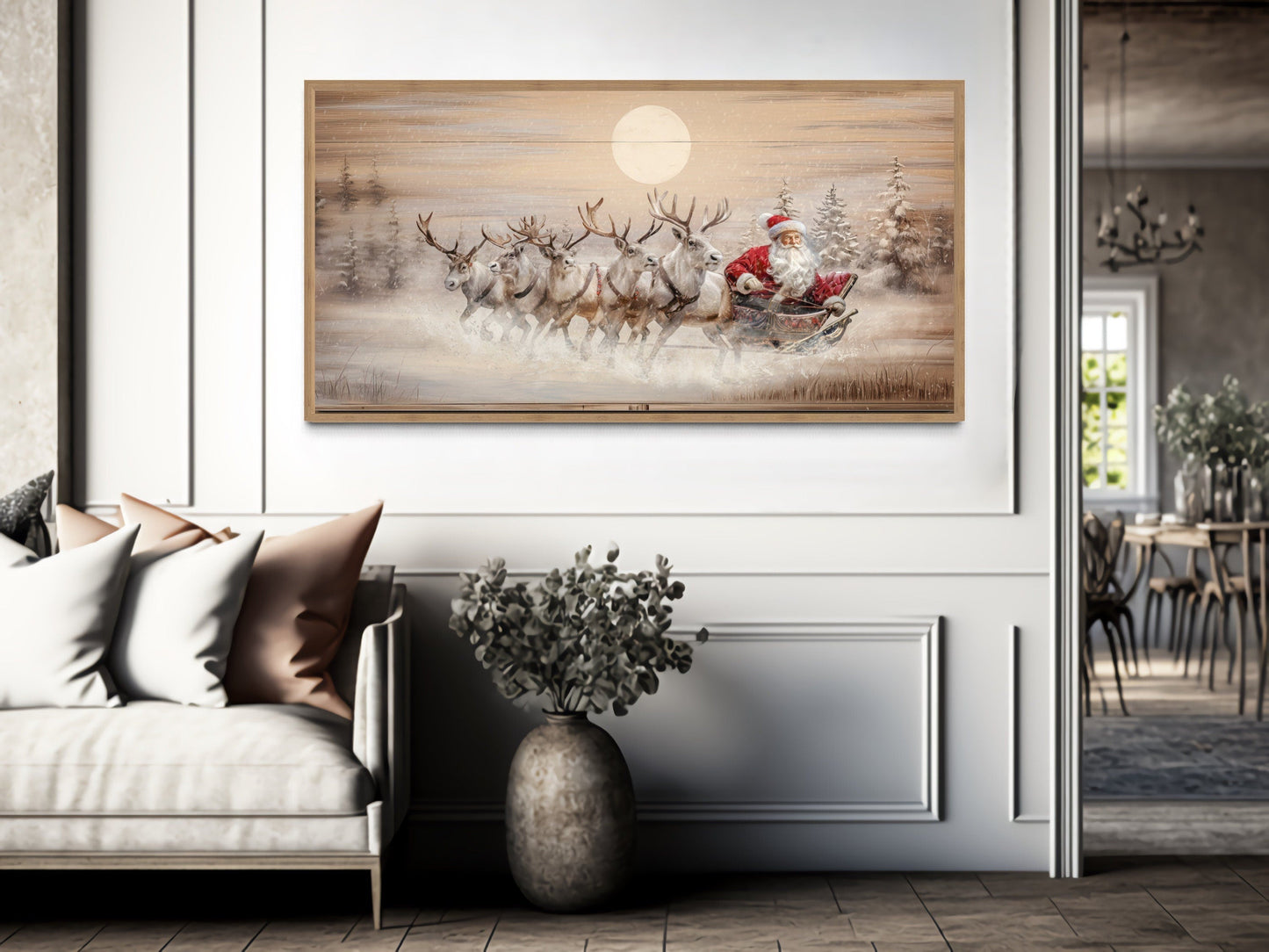 Santa Claus Inn Sleigh Wall Art - Rustic Christmas Canvas | Farmhouse Holiday Decor
