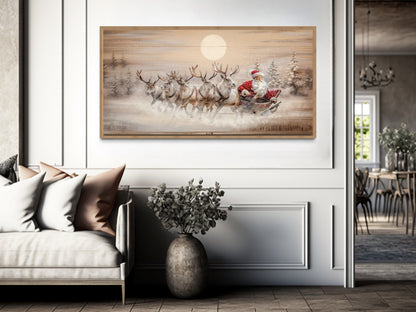 Santa Claus Inn Sleigh Wall Art - Rustic Christmas Canvas | Farmhouse Holiday Decor