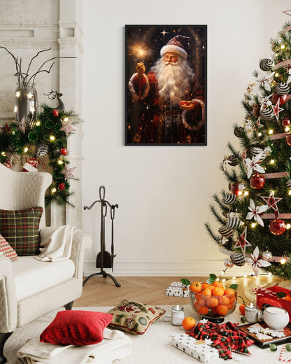 Santa Lighting Sparklers Christmas Framed Canvas Wall Art