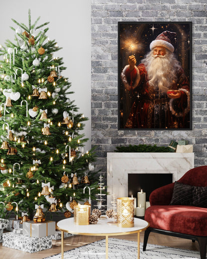 Santa Lighting Sparklers Christmas Framed Canvas Wall Art