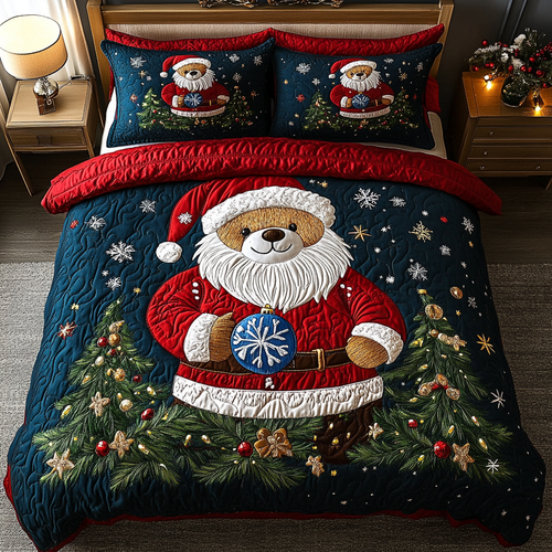Santa Bear Delight 3-Piece Quilted Bedding Set - Single (59" x 70")