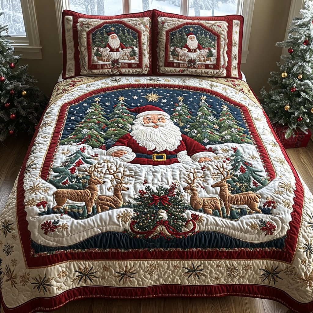 Santa Big Night Quilted Bedding Set - Single (59" x 70")