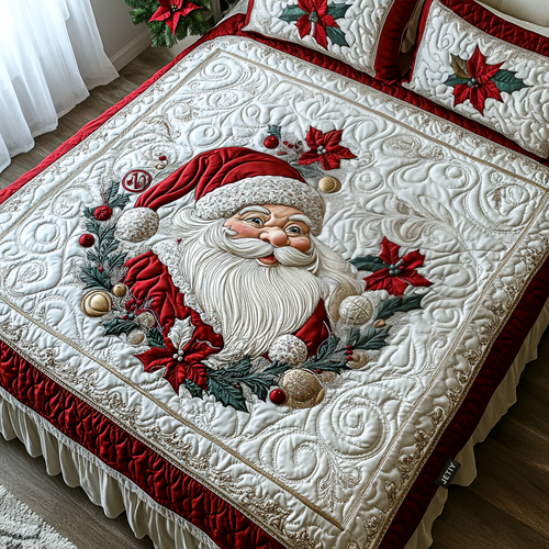 Santa Holiday Cheer Quilted Bedding Set - Single (59" x 70")