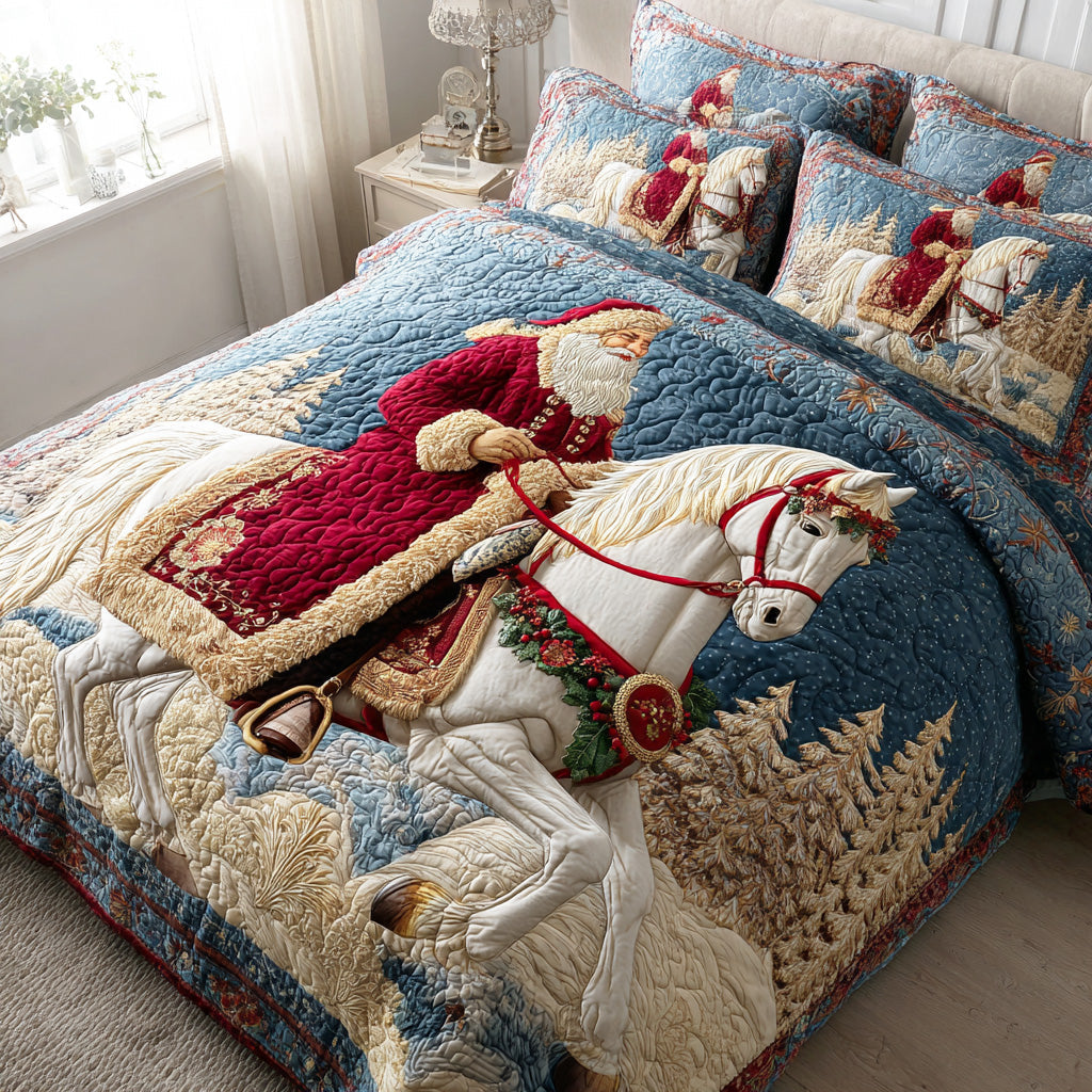 Santa Holiday Glow 3-Piece Quilted Bedding Set - Single (59" x 70")