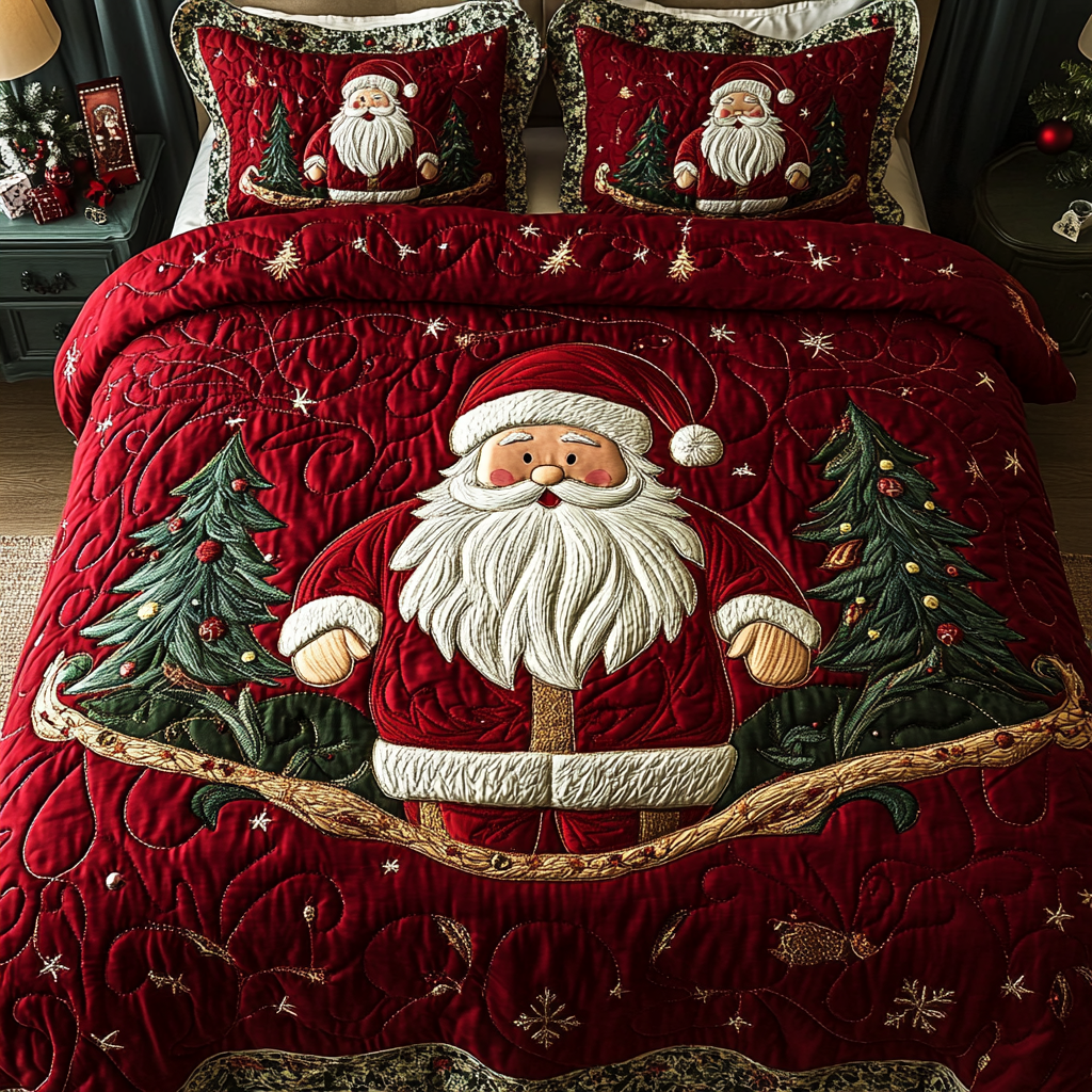 Single (59'' x 70'') /Santa Sleigh Ride 3-Piece Quilted Bedding Set