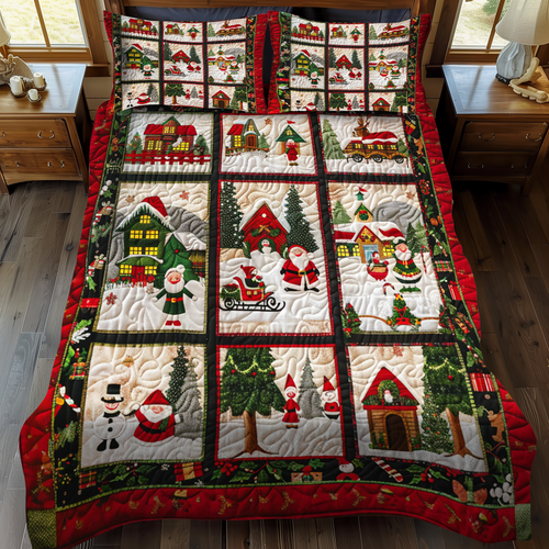 Santa's Jolly Journey 3-Piece Quilted Bedding Set - Single (59" x 70")