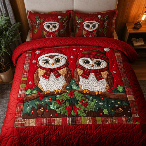Scarlet Owls 3-Piece Quilted Bedding Set - Single (59" x 70")