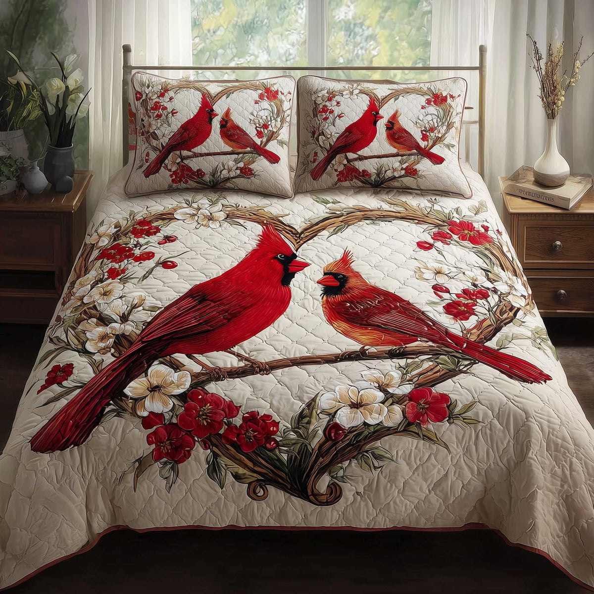 Scarlet Peace Dream 3-Piece Quilted Bedding Set - Single (59" x 70")