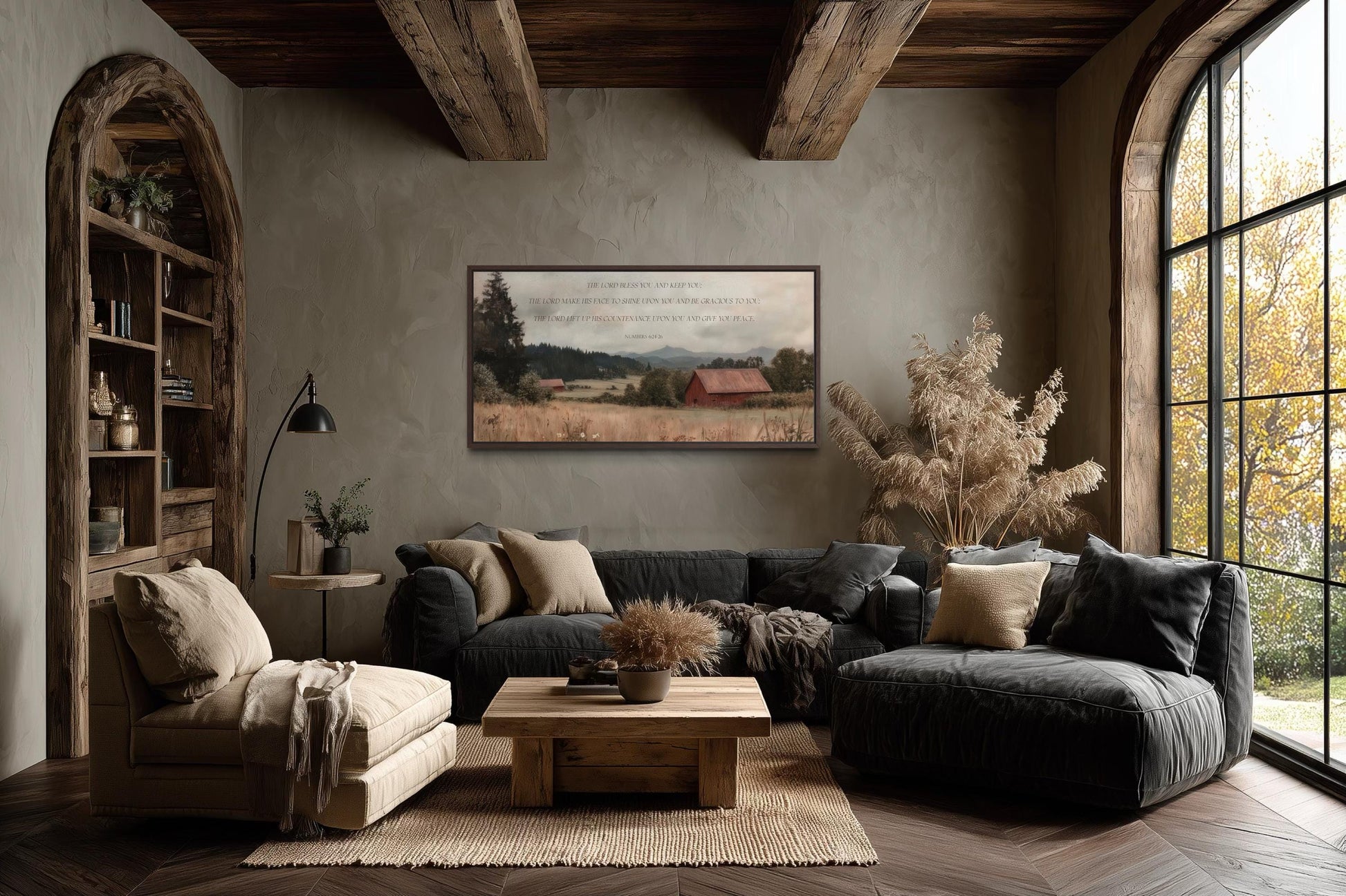 Scripture Wall Art The Lord Bless You And Keep, Numbers 6:24-26 Bible Verse Landscape With Red Barn