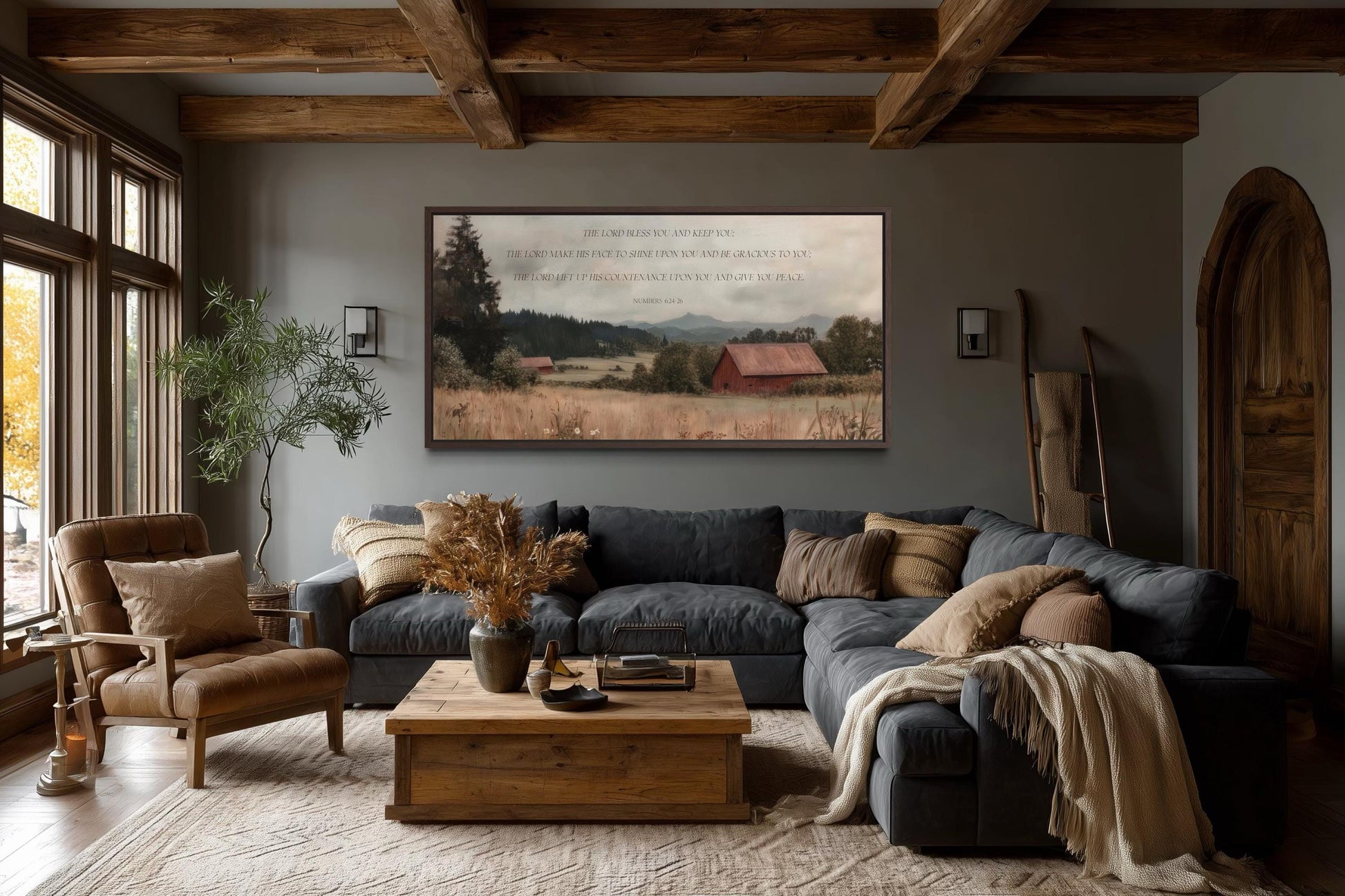 Scripture Wall Art The Lord Bless You And Keep, Numbers 6:24-26 Bible Verse Landscape With Red Barn