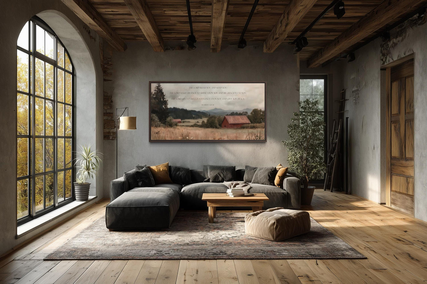 Scripture Wall Art The Lord Bless You And Keep, Numbers 6:24-26 Bible Verse Landscape With Red Barn