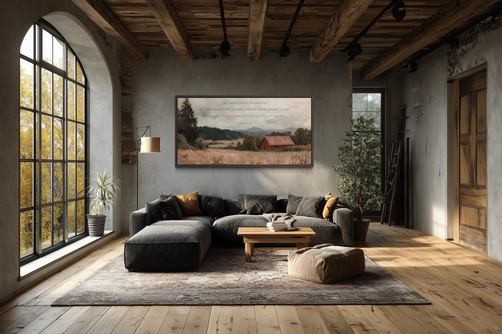 Scripture Wall Art The Lord Bless You And Keep, Numbers 6:24-26 Bible Verse Landscape With Red Barn