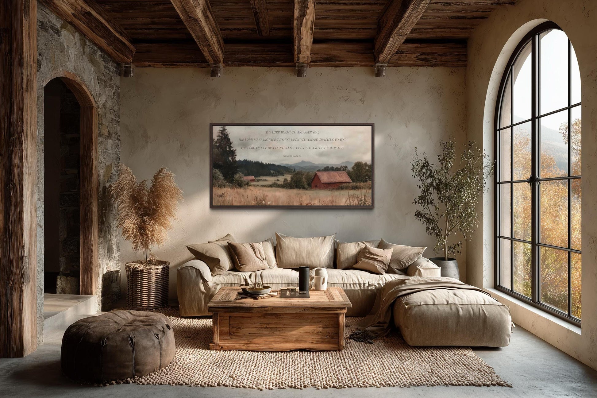 Scripture Wall Art The Lord Bless You And Keep, Numbers 6:24-26 Bible Verse Landscape With Red Barn