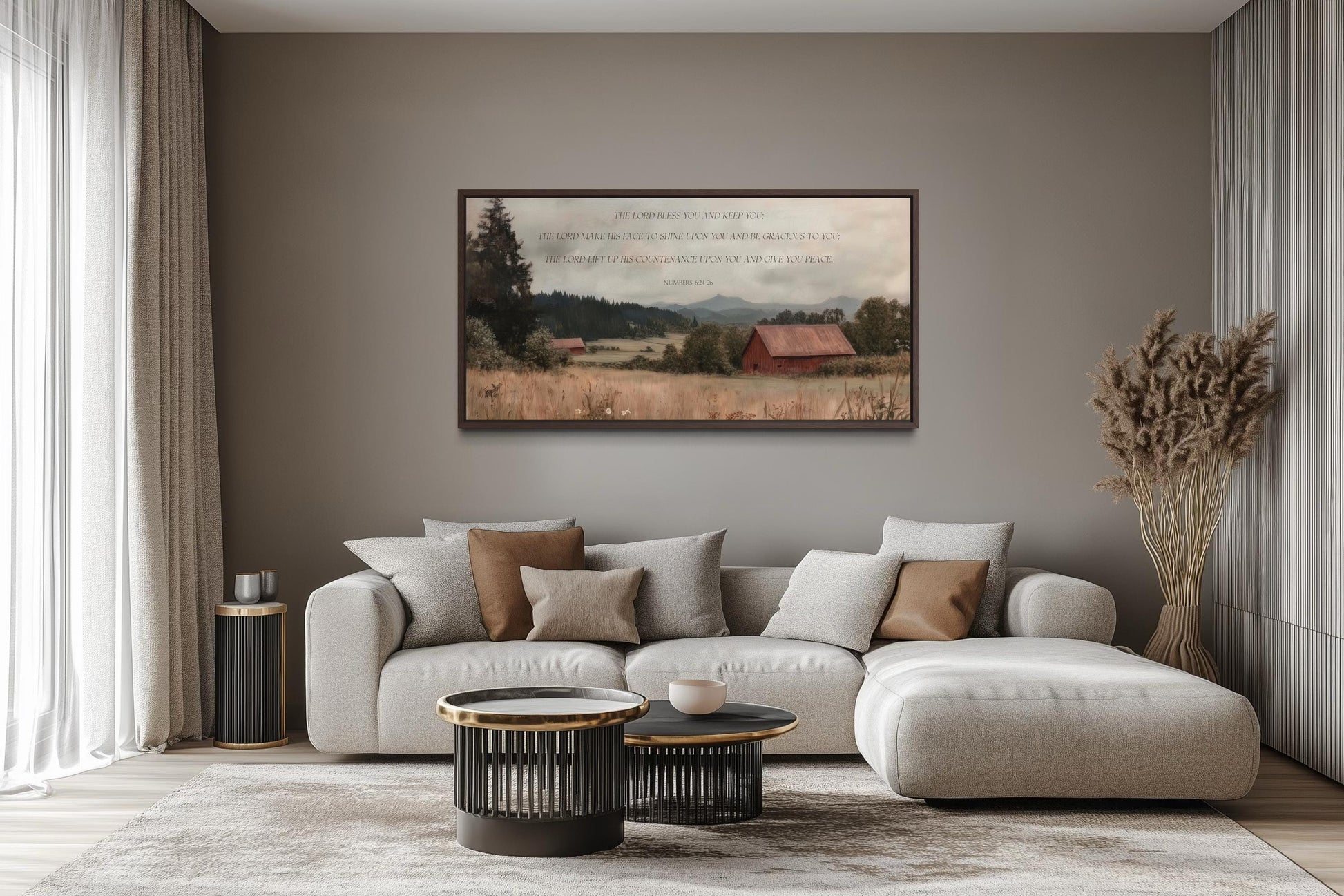 Scripture Wall Art The Lord Bless You And Keep, Numbers 6:24-26 Bible Verse Landscape With Red Barn