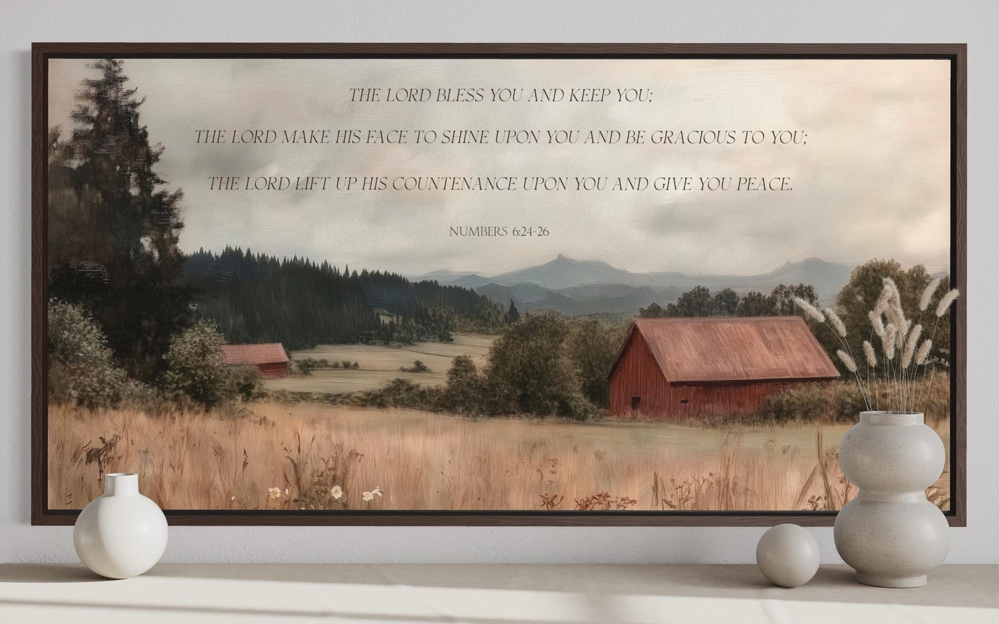 Scripture Wall Art The Lord Bless You And Keep, Numbers 6:24-26 Bible Verse Landscape With Red Barn