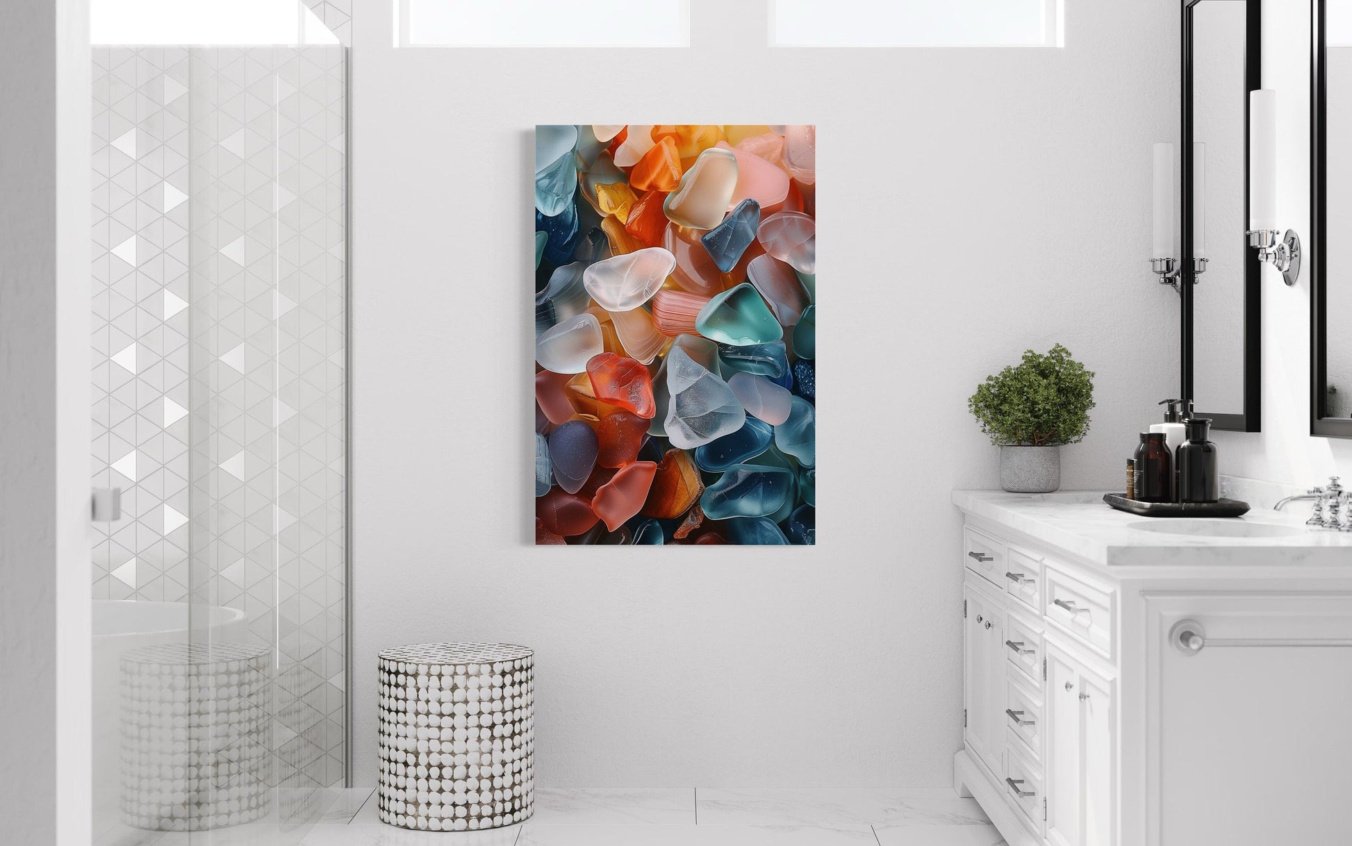Sea Glass Painting Coastal Wall Art For Bathroom or Beach House