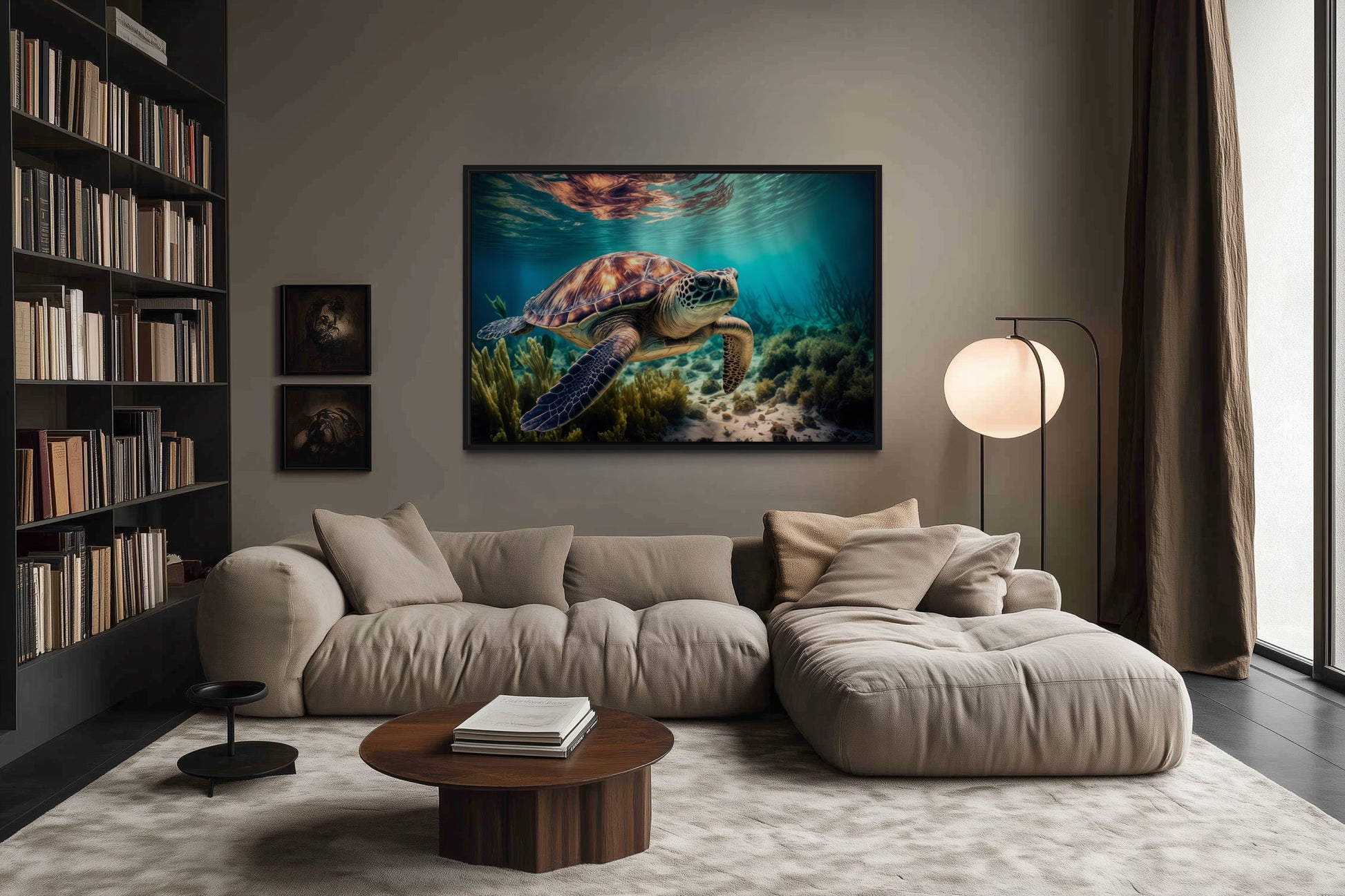 Sea Turtle In Coral Reef Underwater Canvas Wall Art