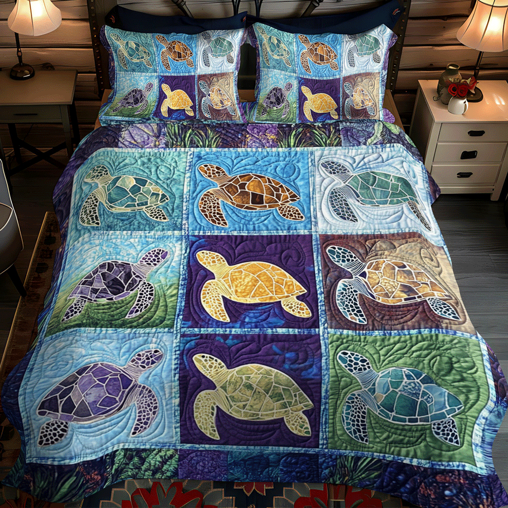 Sea Turtle Sanctuary 3-Piece Quilted Bedding Set - Single (59" x 70")