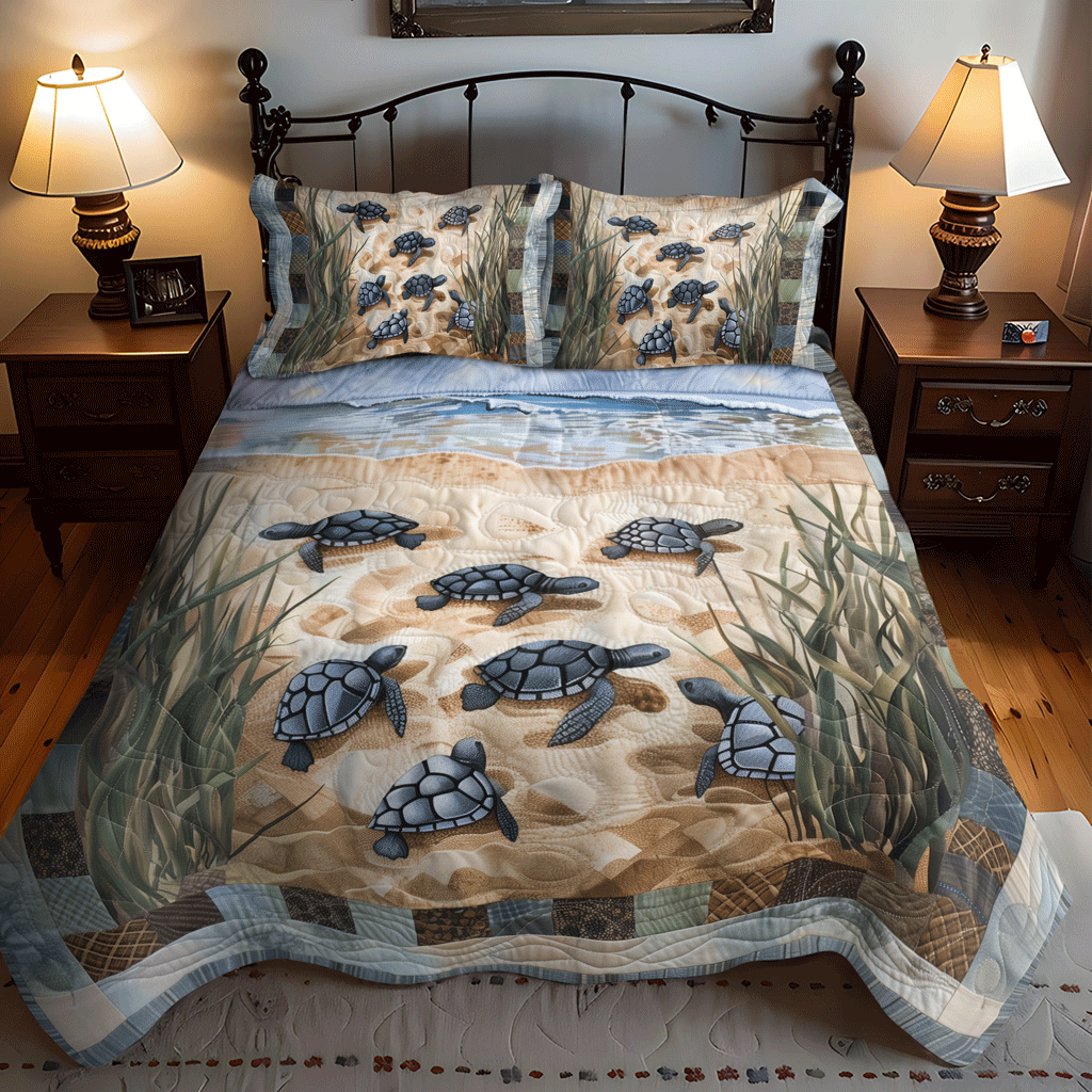 Sea Turtle Sojourn 3-Piece Quilted Bedding Set - Single (59" x 70")