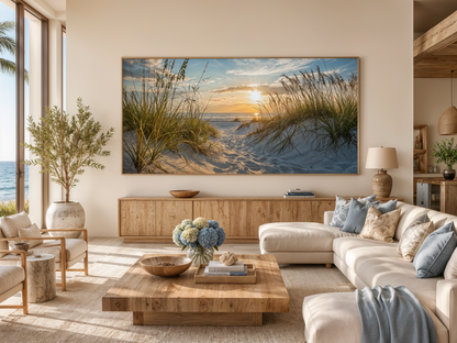 Beach Sunset Wall Art – Framed Sand Dunes Canvas | Coastal Wall Decor for Beach House