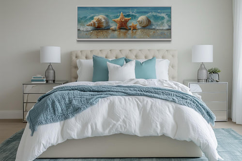 Seashell And Starfish Beach Scene Framed Canvas Wall Art