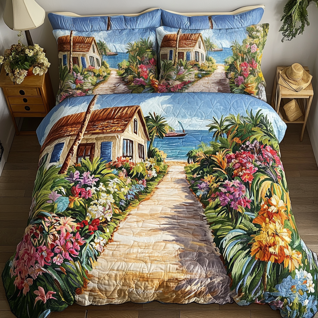 Seaside Garden 3-Piece Quilted Bedding Set - Single (59" x 70")