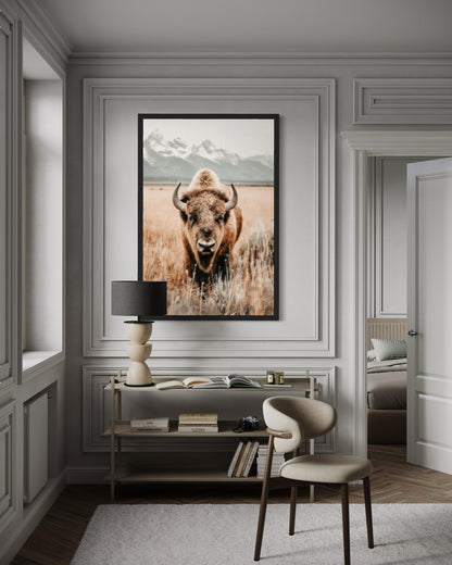 Sepia Bison Canvas Art – Rustic Buffalo Wall Art for Western Farmhouse Decor