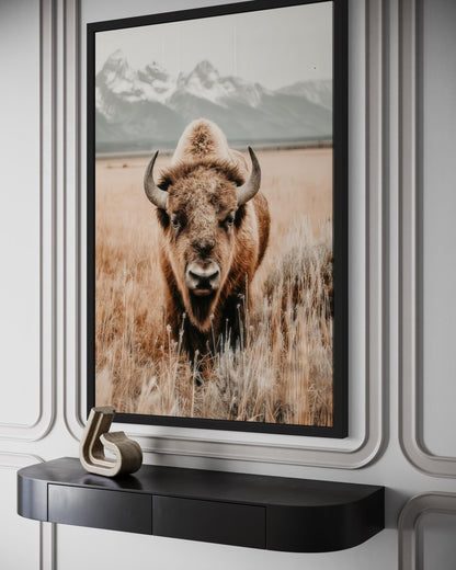 Sepia Bison Canvas Art – Rustic Buffalo Wall Art for Western Farmhouse Decor