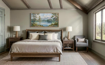 Serene Mountain Lake Landscape Framed Canvas Wall Art