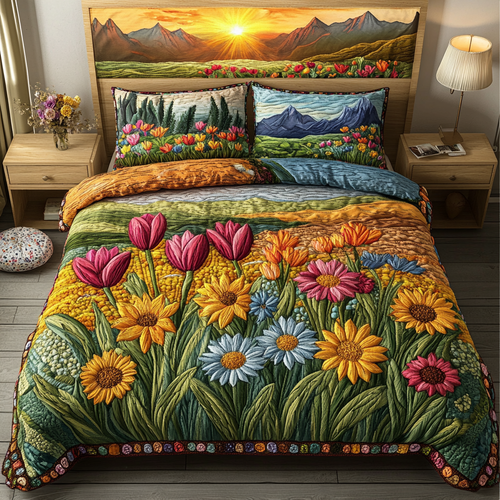 Serene Blooms 3-Piece Quilted Bedding Set - Single (59" x 70")
