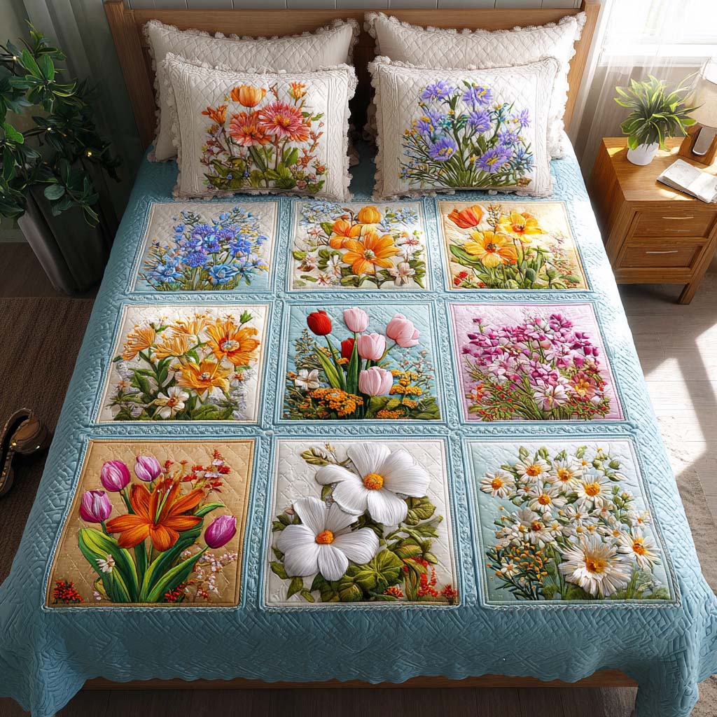 Serene Bouquet 3-Piece Quited Bedding Set - Single (59" x 70")