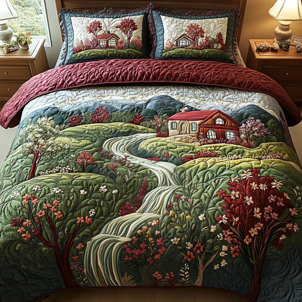 Serene Garden 3-Piece Quilted Bedding Set - Single (59" x 70")