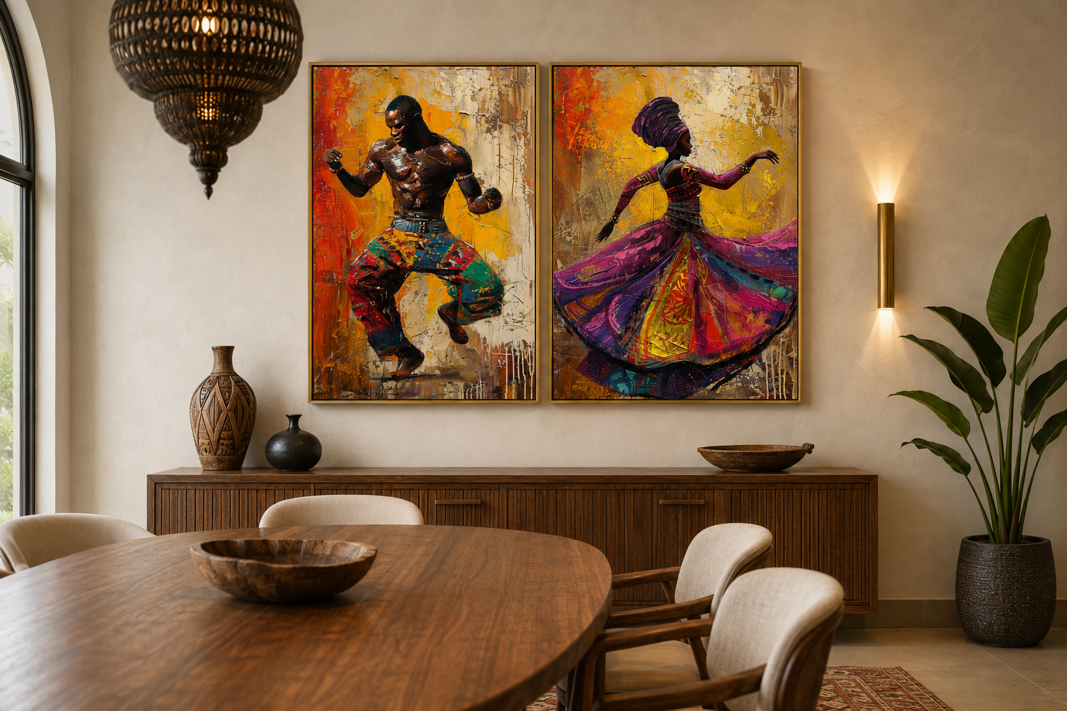 African Man And Woman Dancing Traditional Dance Framed Canvas Wall Art For African Wall Decor