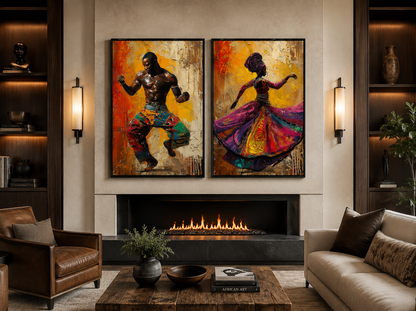 African Man And Woman Dancing Traditional Dance Framed Canvas Wall Art For African Wall Decor