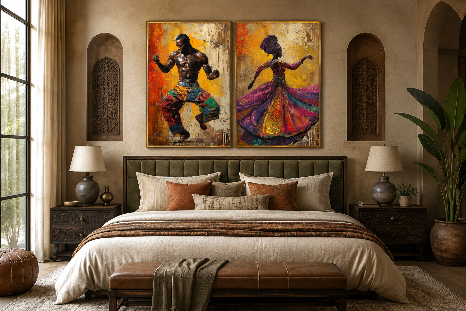 African Man And Woman Dancing Traditional Dance Framed Canvas Wall Art For African Wall Decor