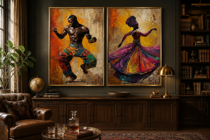 African Man And Woman Dancing Traditional Dance Framed Canvas Wall Art For African Wall Decor
