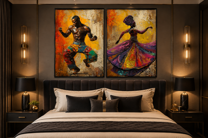 African Man And Woman Dancing Traditional Dance Framed Canvas Wall Art For African Wall Decor